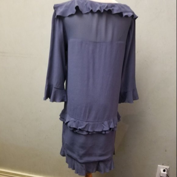 Banana Republic blue Tiered Ruffle Dress 3/4 sleeve size 2 (M21) - Picture 3 of 7